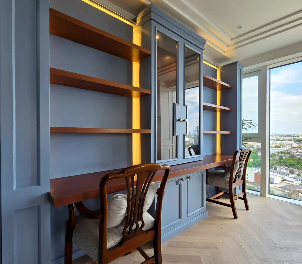 Dusty Blue Library Unit, Chelsea Creek - Markou Design London